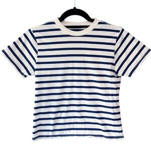 X Karla The Striped Crew Cropped Short Sleeve Cotton Tee Navy White Size Small
